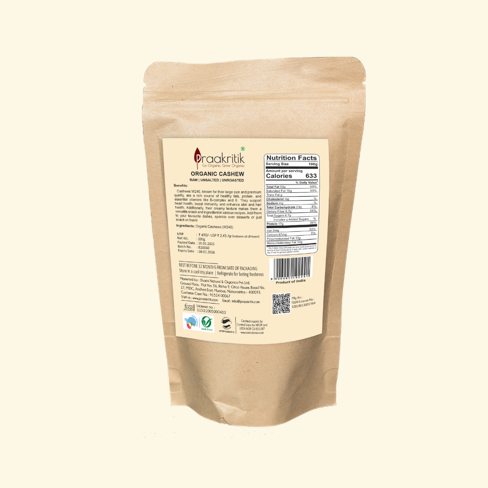 Whole Cashew W240 Organic